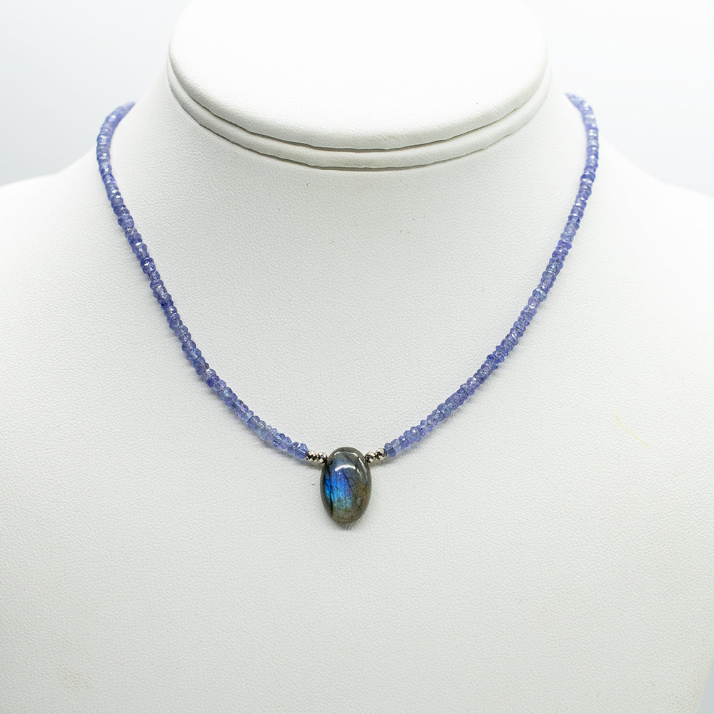 
                
                    Load image into Gallery viewer, Labradorite &amp;amp; Tanzanite Oval Pendant Necklace
                
            
