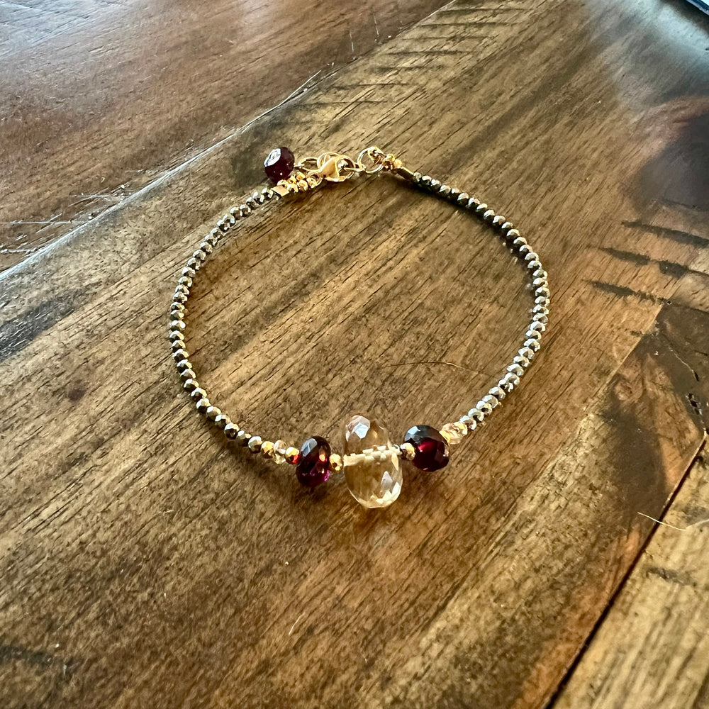 Lemon Quartz & Garnet Luna Simple Bracelet