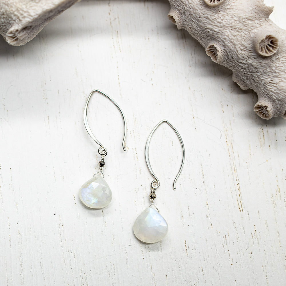 Moonstone Droplet Silver Earrings