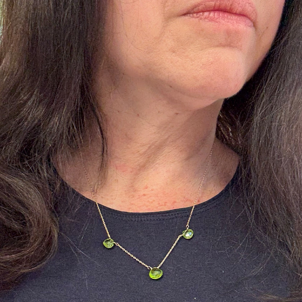 3 Stone Peridot Silver Necklace