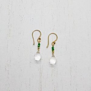 Quartz & Emerald Raindrop Gold Earrings