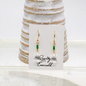 Quartz & Emerald Raindrop Gold Earrings