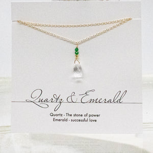 Quartz & Emerald Raindrop Gold Necklace