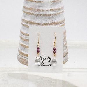 Quartz & Garnet Raindrop Gold Earrings