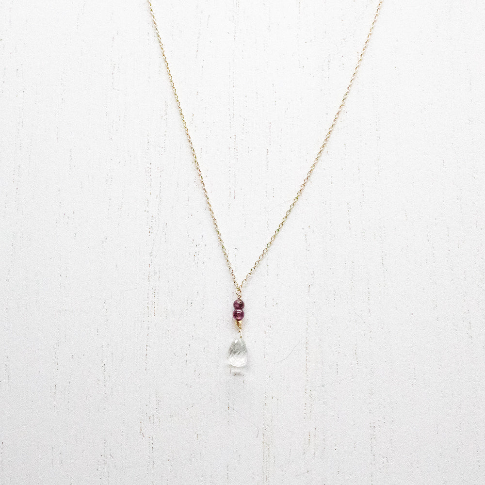 Quartz & Garnet Raindrop Gold Necklace