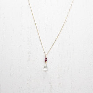 Quartz & Garnet Raindrop Gold Necklace