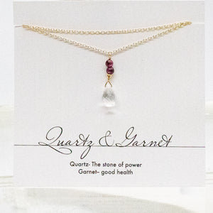 Quartz & Garnet Raindrop Gold Necklace