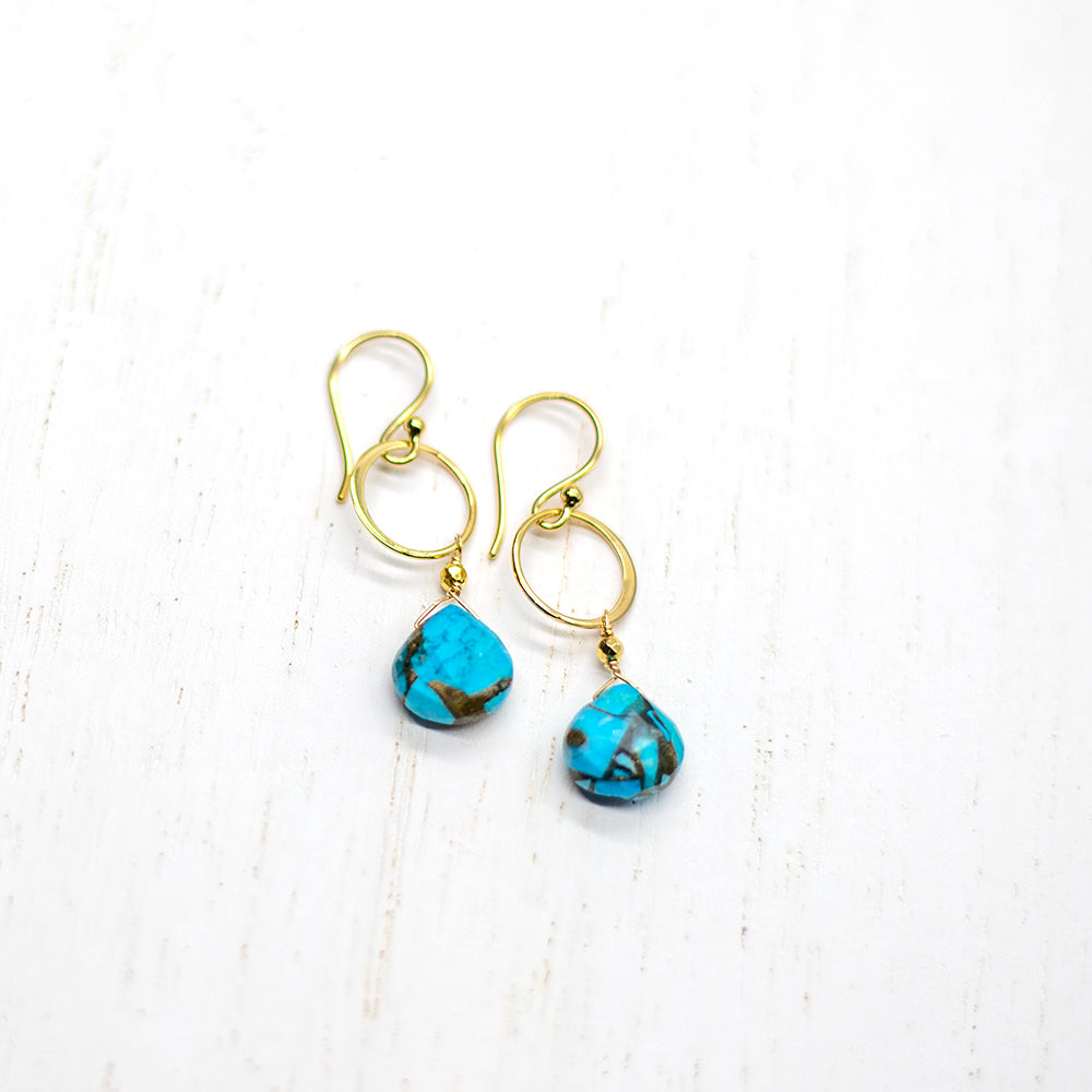 Copper Turquoise Ring Gold Earrings