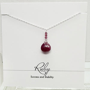 Ruby Raindrop  Silver Necklace