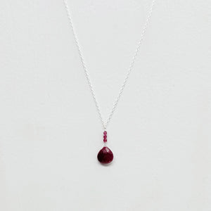 Ruby Raindrop  Silver Necklace
