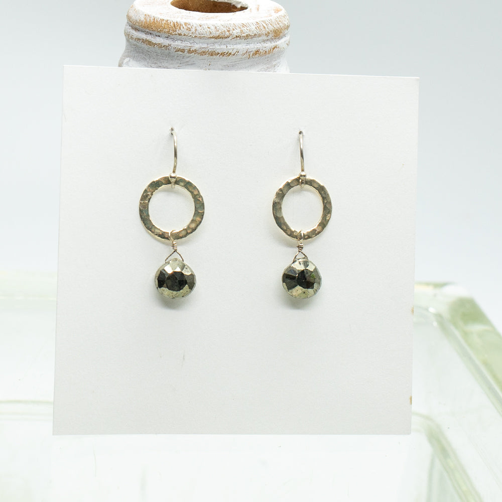 
                
                    Load image into Gallery viewer, Pyrite Hammered Ring Earrings
                
            