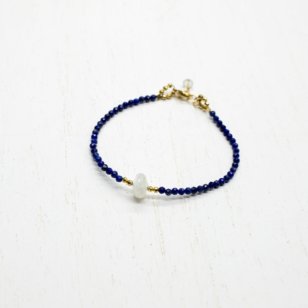 Moonstone & Lapis Luna Simple Bracelet