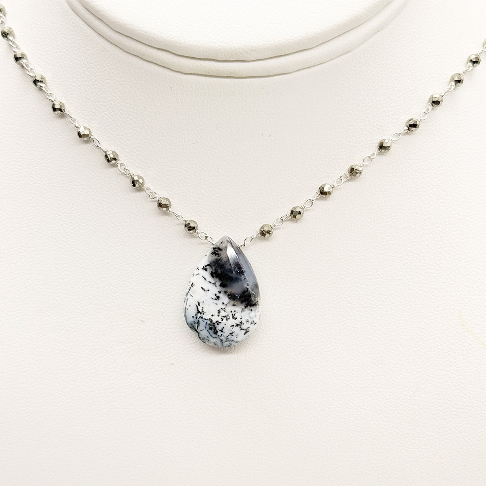 Snowflake Obsidian Waterfall Silver Necklace