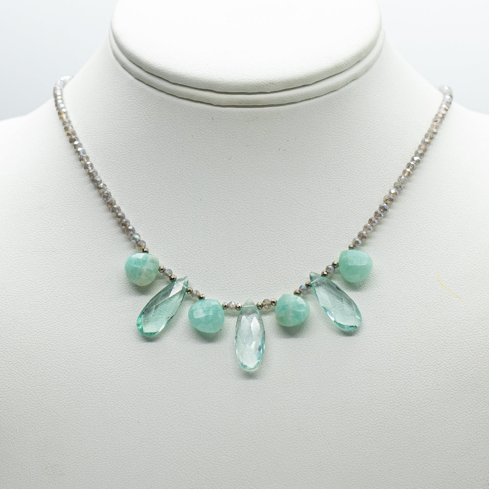 Moonstone & Aqamarine Quarter Ruffle Necklace