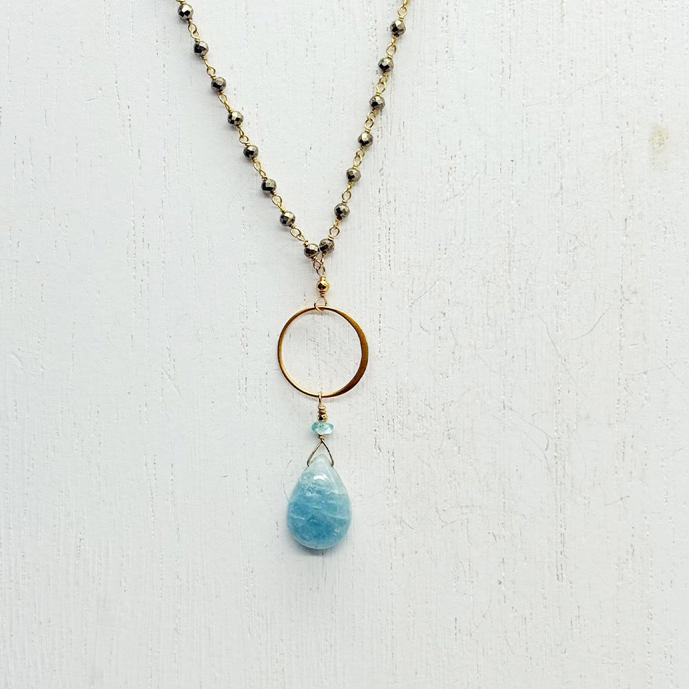 Aquamarine Ring  Waterfall Necklace