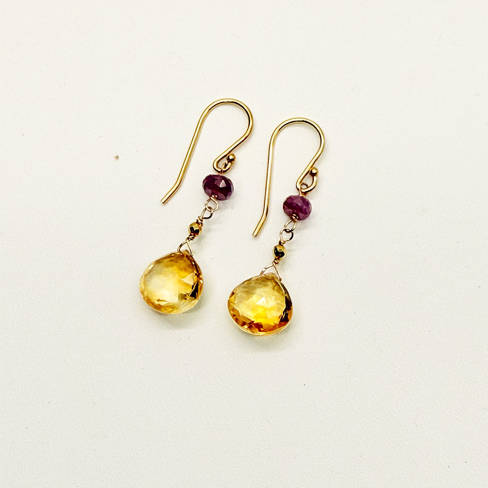Citrine & Pink Sapphire Earrings