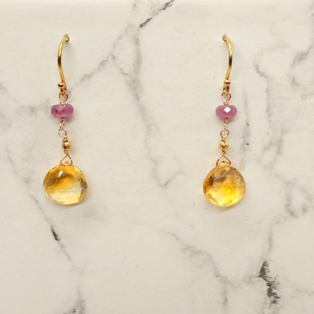 Citrine & Pink Sapphire Earrings