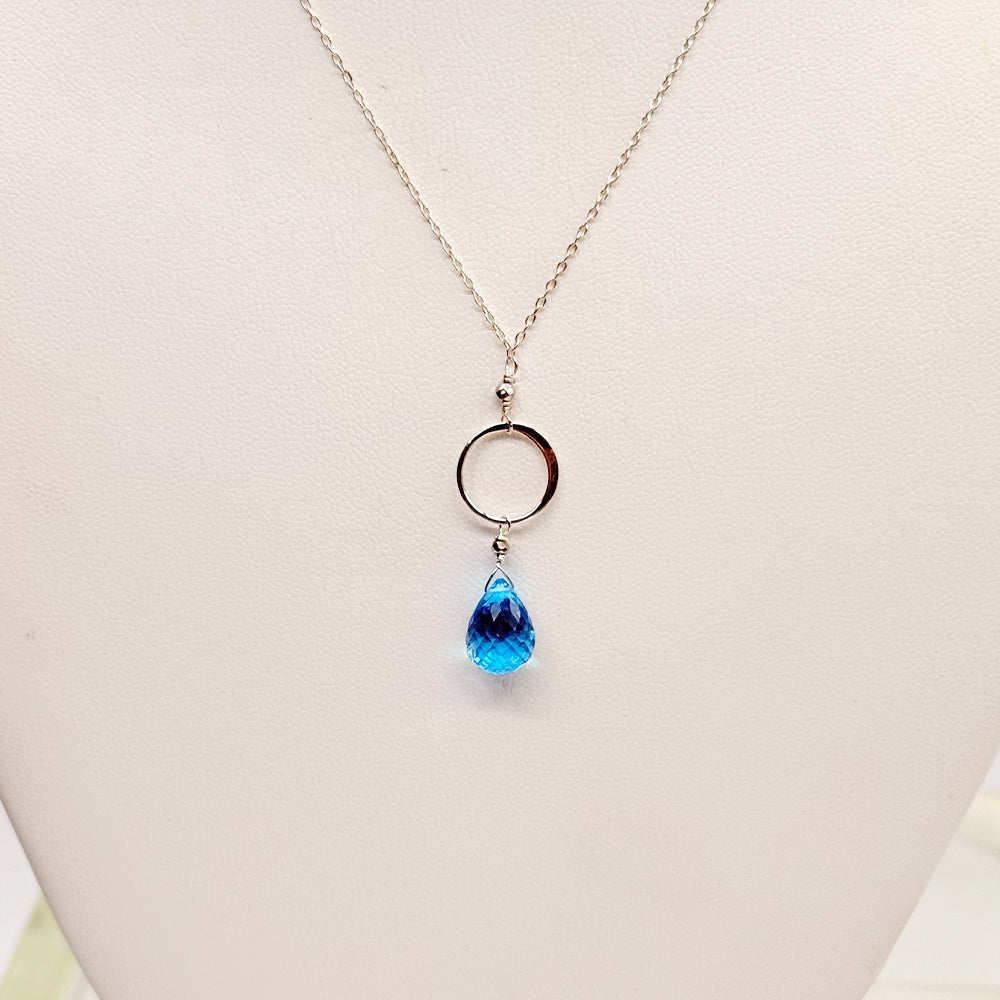 XL Blue Topaz Ring Silver Necklace