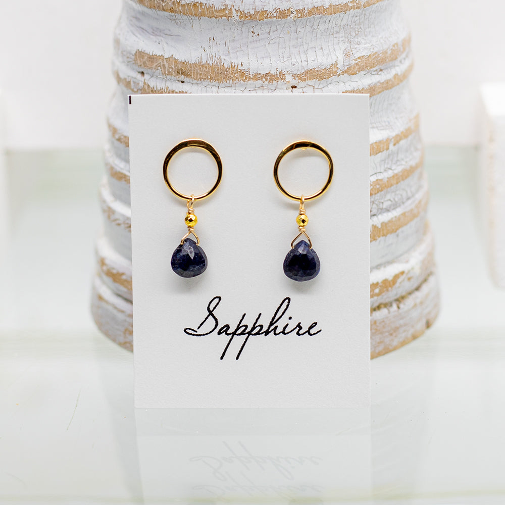 
                
                    Load image into Gallery viewer, Sapphire Luna Gold Earrings
                
            