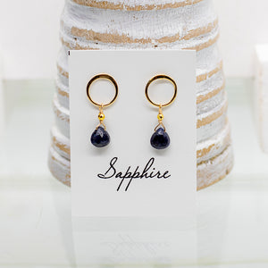 
                
                    Load image into Gallery viewer, Sapphire Luna Gold Earrings
                
            