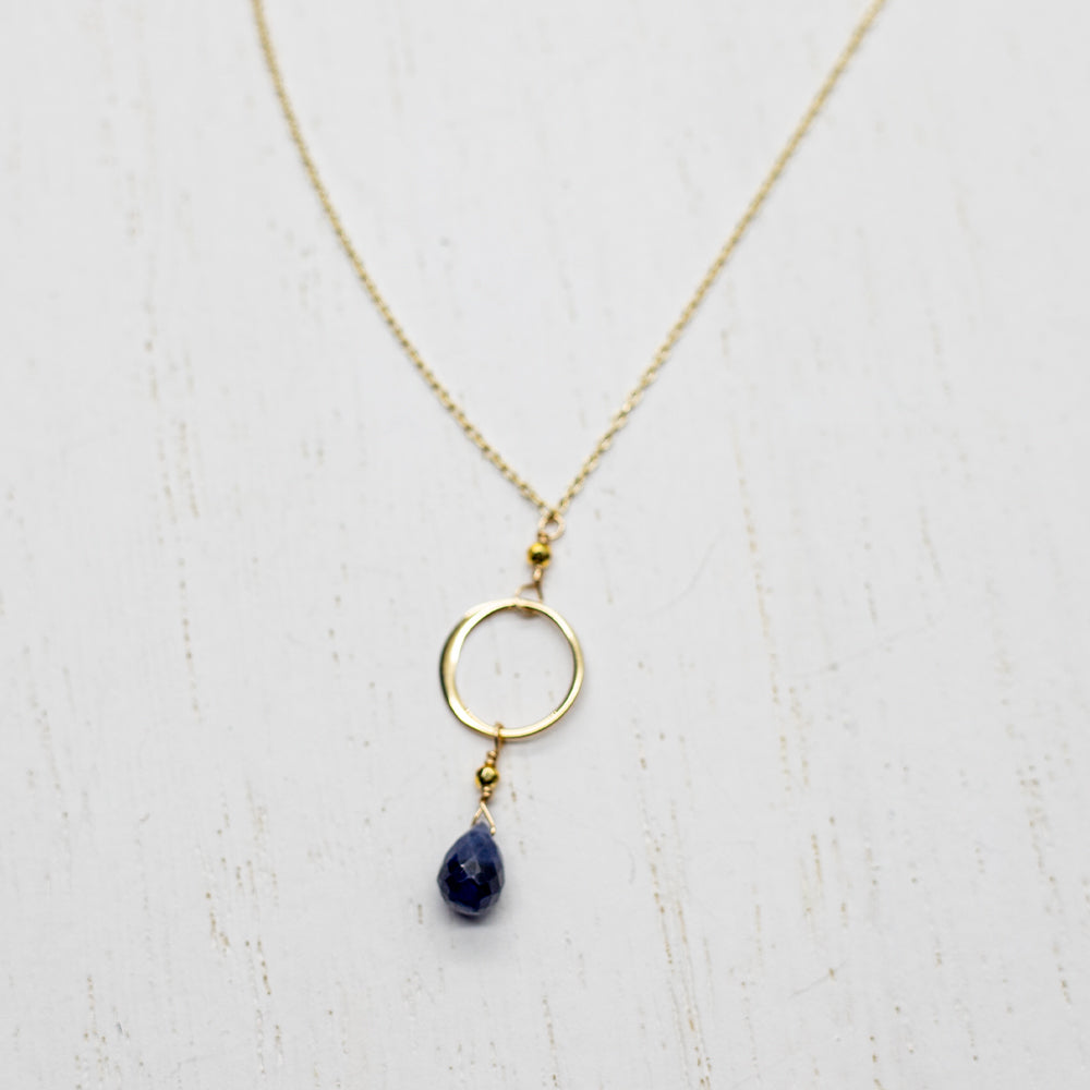 Sapphire Teardrop Ring Gold Necklace