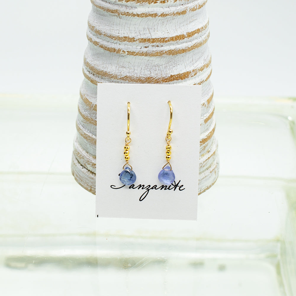 
                
                    Load image into Gallery viewer, Tanzanite Raindrop Gold Earrings
                
            