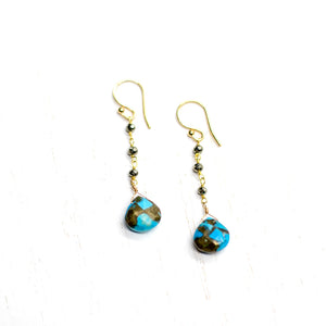 Copper Turquoise Gold Waterfall Earrings