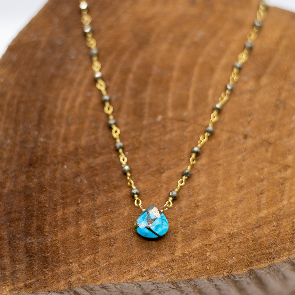 Copper Turquoise Waterfall Gold Necklace