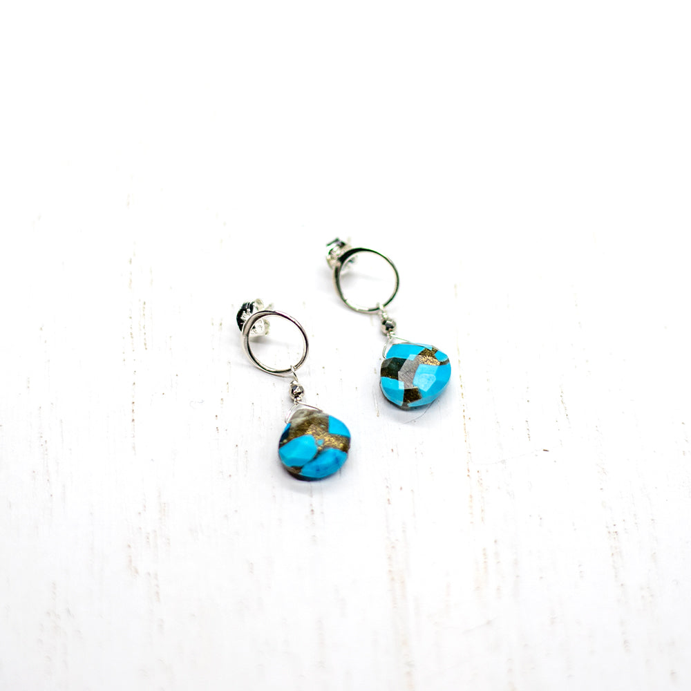 
                
                    Load image into Gallery viewer, Copper Turquoise Luna Silver Earrings
                
            