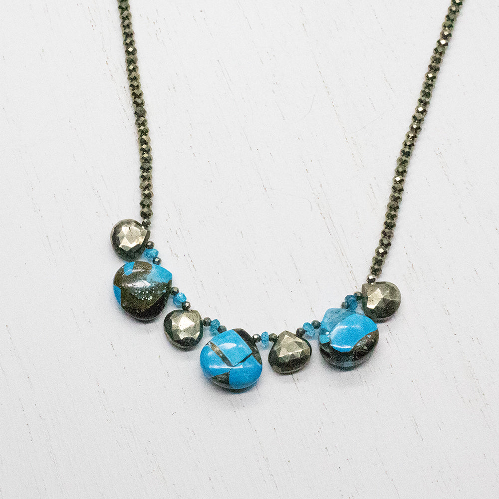 Turquoise & Pyrite Ruffle Necklace