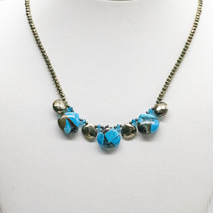 Turquoise & Pyrite Ruffle Necklace