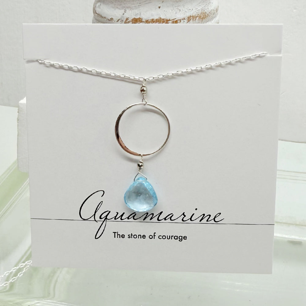 XL Aquamarine Ring Silver Necklace