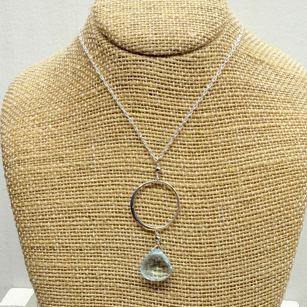 XL Aquamarine Ring Silver Necklace