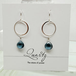 XL Blue Quartz Ring Silver Earrings