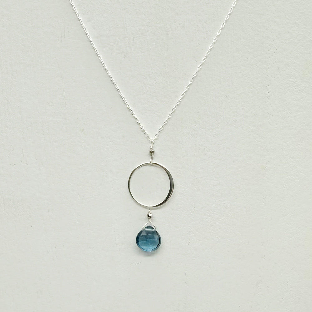 XL Blue Quartz Ring Silver Necklace