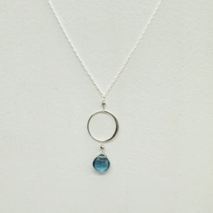 XL Blue Quartz Ring Silver Necklace