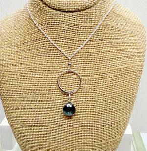 XL Blue Quartz Ring Silver Necklace