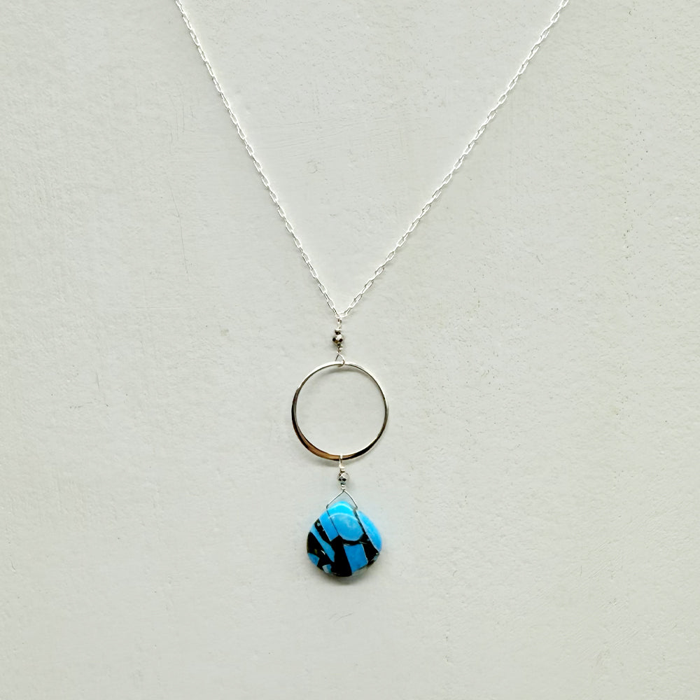 XL Turquoise Ring Silver Necklace