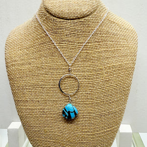 XL Turquoise Ring Silver Necklace