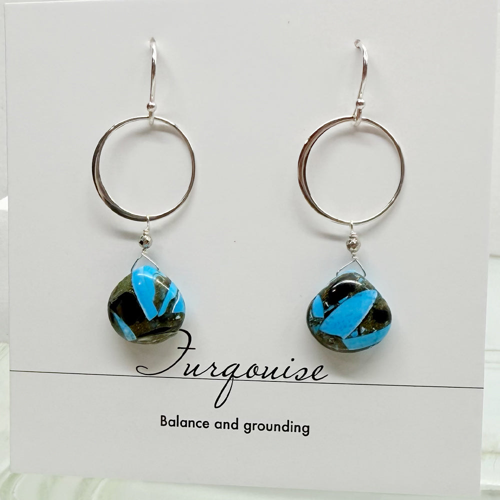 XL Turquoise Ring Silver Earrings