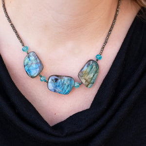 
                
                    Load image into Gallery viewer, 3 Stone Labradorite Nugget Necklace
                
            