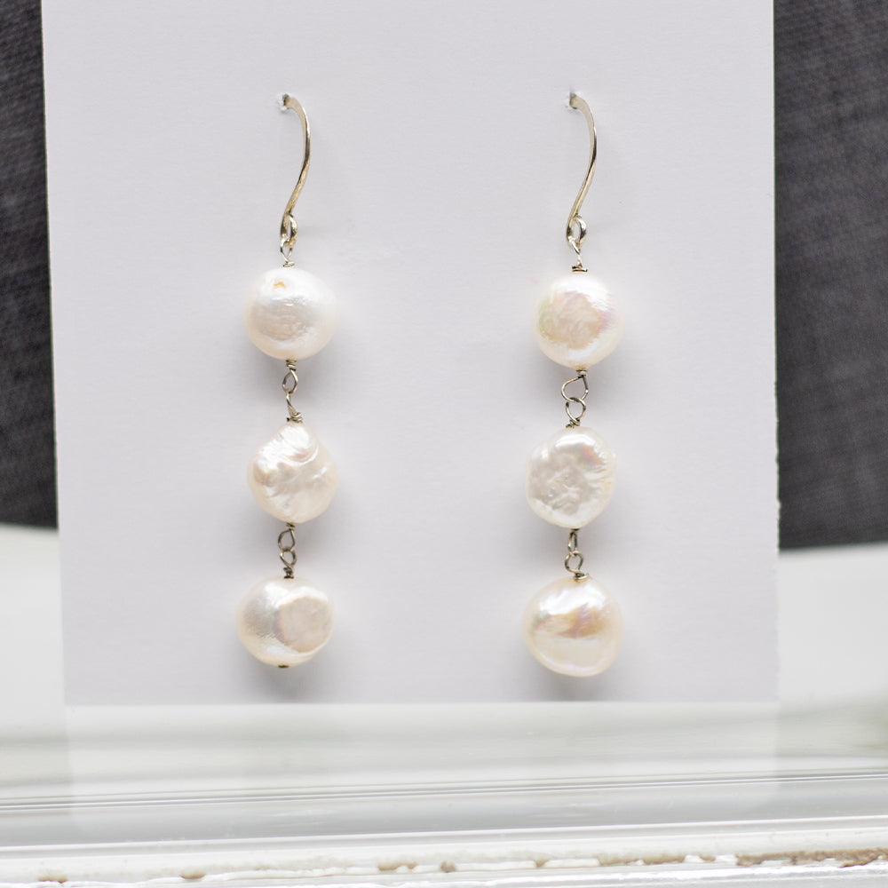 Pearl 3 Stone Earrings