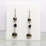 Pyrite & Black Spinel 3 Stone Silver Earrings