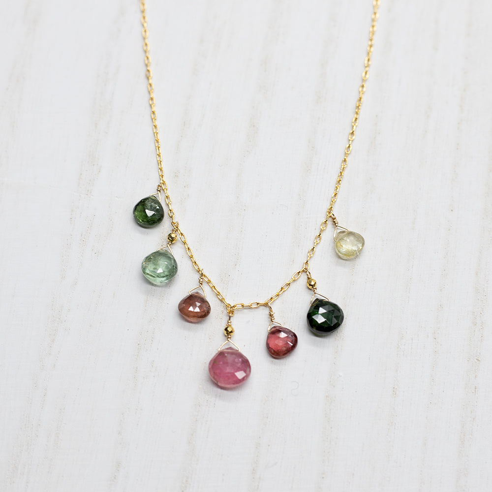 
                
                    Load image into Gallery viewer, 7 Stone Tourmaline Charm Necklace
                
            