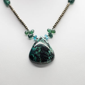 
                
                    Load image into Gallery viewer, Large Teardrop Azurite Pendant Necklace close up
                
            