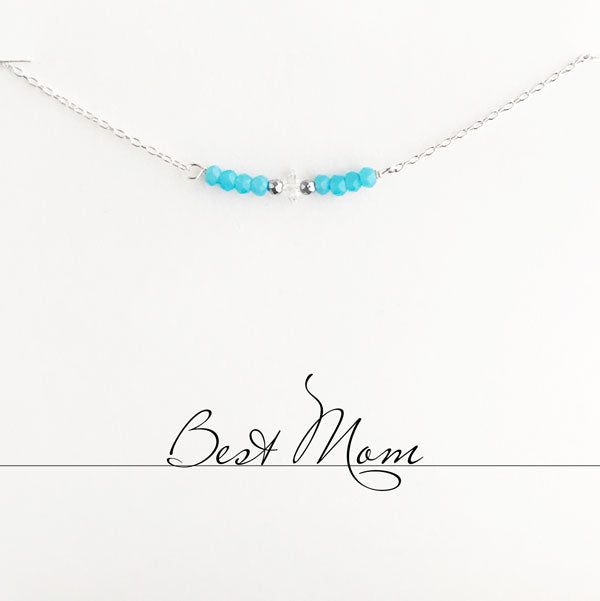 Best Mom Aquamarine Heart Necklace