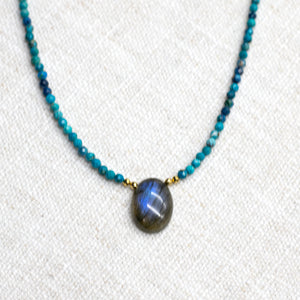 
                
                    Load image into Gallery viewer, Labradorite &amp;amp; Chrysocolla Oval Pendant Necklace
                
            