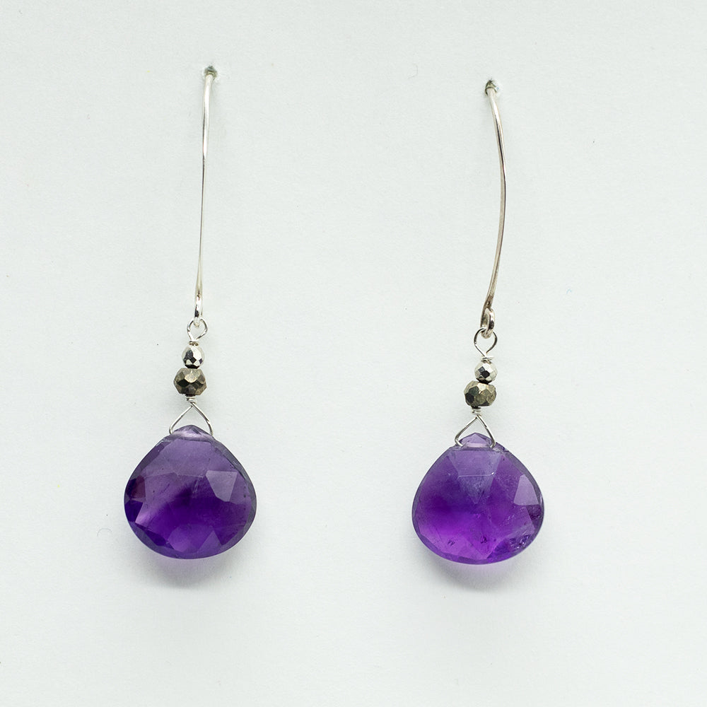 Amethyst  Droplet Silver Earrings