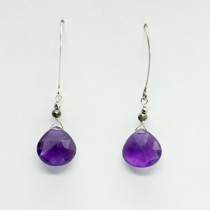 Amethyst  Droplet Silver Earrings