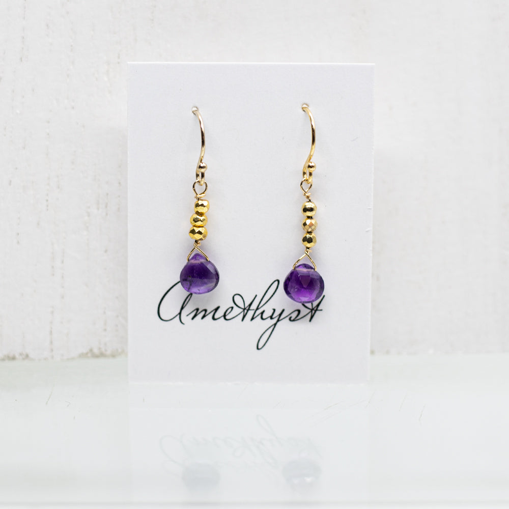 
                
                    Load image into Gallery viewer, Amethyst Raindrop Gold Earrings
                
            
